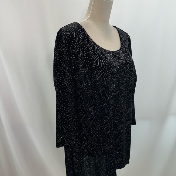Notations Black Velvet Metallic Top Women’s 1X Hi-Low Long Sleeve Evening Blouse - Picture 2 of 9